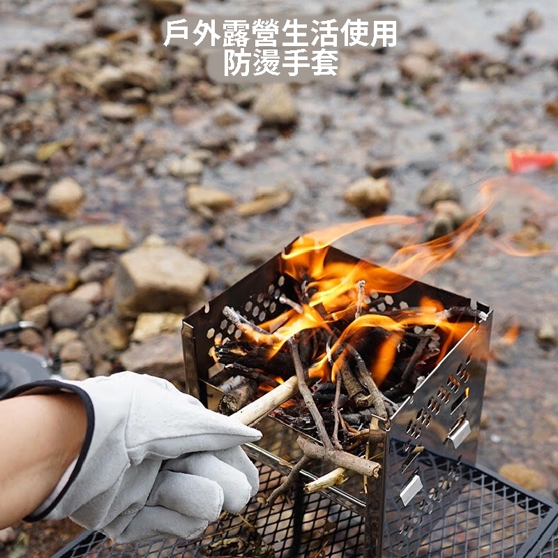 CLS牛皮隔熱手套 防火防燙手套 耐高溫隔熱牛皮手套 露營手套 加厚耐高溫 戶外 燒烤:圖片 9